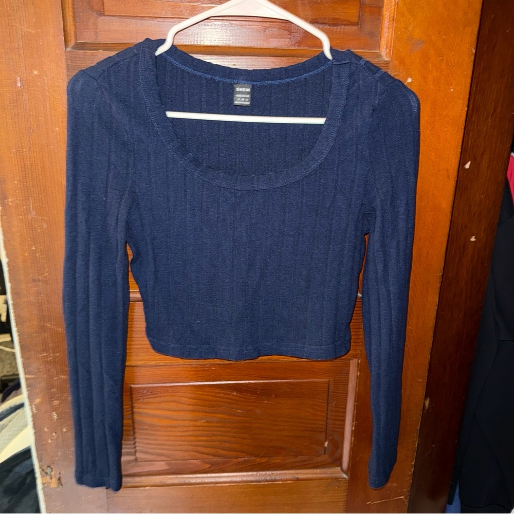 Blue Long Sleeve Crop Top